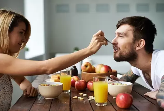 The female feeds the male with nuts to increase potency